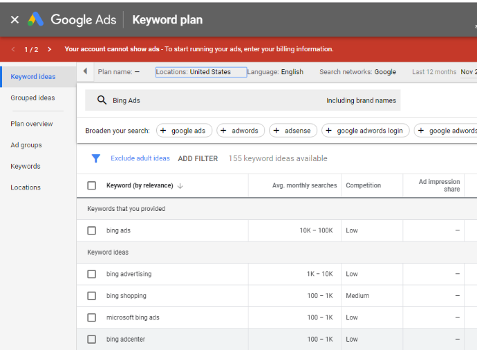 Google Planner Keyword Research